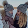 Women Mom Baby Girls Boys Knit Wool Pom