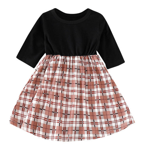 Baby Kid Girls Toddler Grid Long Sleeve Party