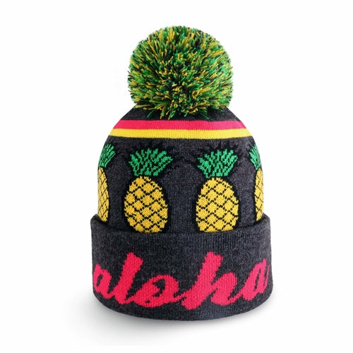 Aloha Pom Beanie for Winter – Knit Cuff Beanie with Pom