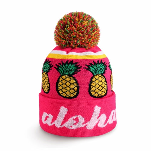 Aloha Pom Beanie for Winter – Knit Cuff Beanie with Pom