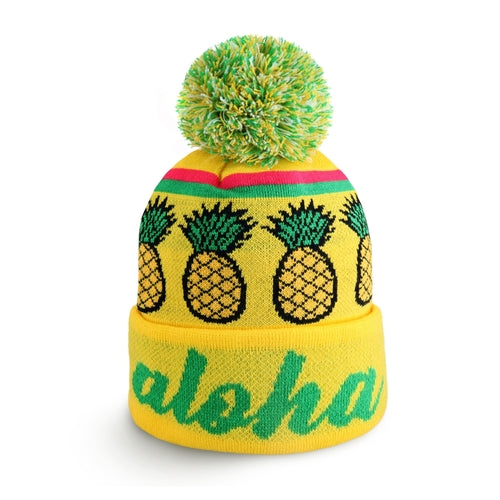 Aloha Pom Beanie for Winter – Knit Cuff Beanie with Pom