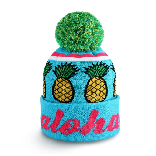 Aloha Pom Beanie for Winter – Knit Cuff Beanie with Pom