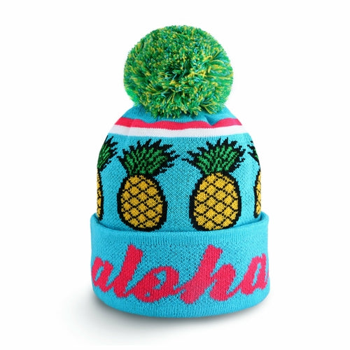 Aloha Pom Beanie for Winter – Knit Cuff Beanie with Pom