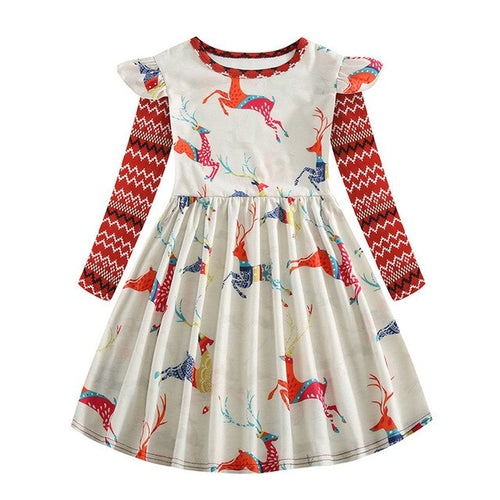 Infant Girls Christmas Children Print O neck Dress