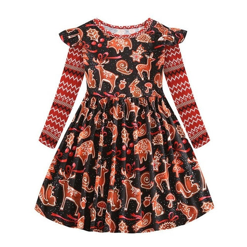 Infant Girls Christmas Children Print O neck Dress