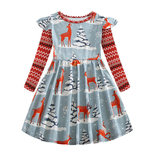 Infant Girls Christmas Children Print O neck Dress
