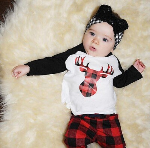 Reindeer Baby Boy Girls Long Sleeve T shirt Pants