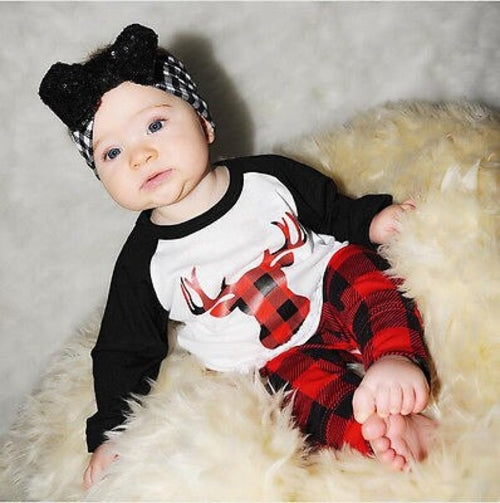 Reindeer Baby Boy Girls Long Sleeve T shirt Pants