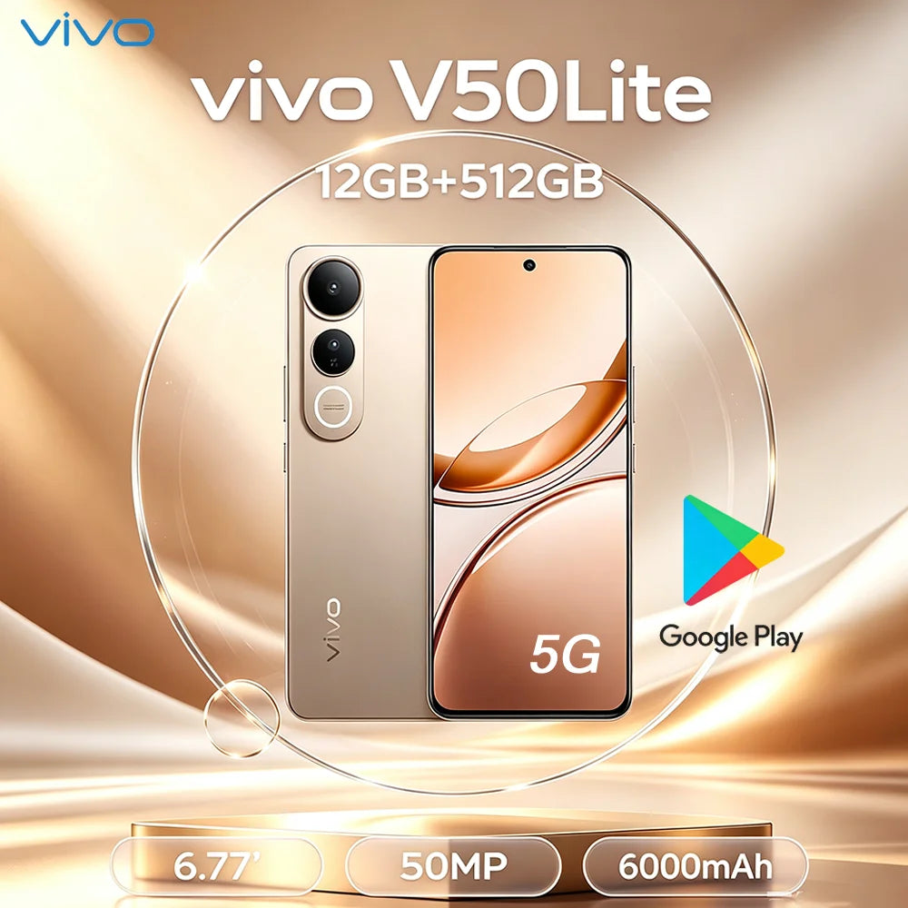 VIVO V50 Lite 5G 6.77" 120Hz Screen Large Storage Smartphone 12GB+512GB 50MP Camera 6500mAh Big Battery Type-C Dual SIM  Phone
