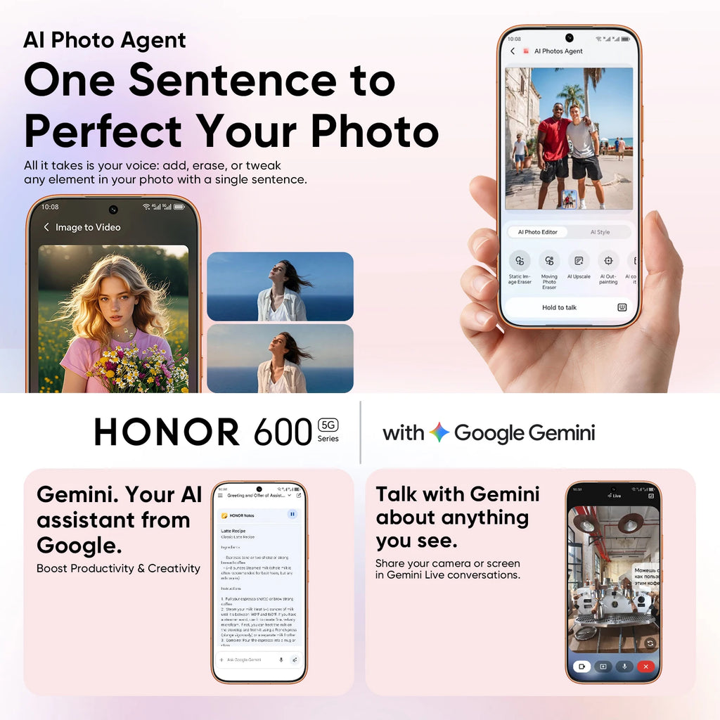 Global Version HONOR 600 5G Smartphone 7000mAh 80W SuperCharge 200MP Main Camera 6.57" AMOLED MagicOS 10 Snapdragon 7 Gen 4 NFC