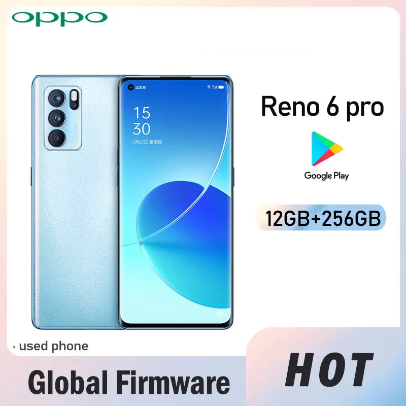 OPPO Reno 6 Pro 5G Global firmware smartPhone MTk Dimensity 1200 12GB 256GB Rear camera 64MP r6p 4500mAh battery used phone