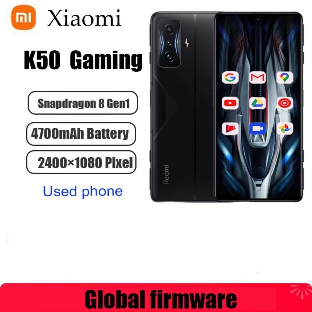 Global Firmware Xiaomi Redmi K50 Gaming 5G Smartphone Qualcomm Snapdragon 8 Gen1 64MP Side Fingerprint 6.67“120W Used Phone