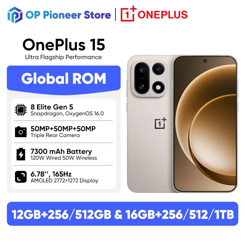 Chinese Version OnePlus 15 Unlocked Smartphone Snapdragon 8 Elite Gen 5 6.78” AMOLED 120Hz 7300mAh 120W Super Charger 50MP NFC