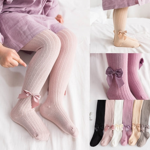Toddler Baby Kid Girl Bow Stockings Solid Bow Warm