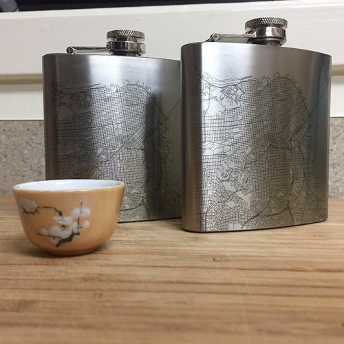 Aviston - Illinois Engraved Map Hip Flask