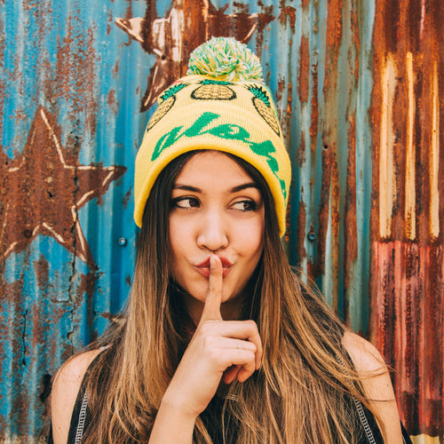 Aloha Pom Beanie for Winter – Knit Cuff Beanie with Pom