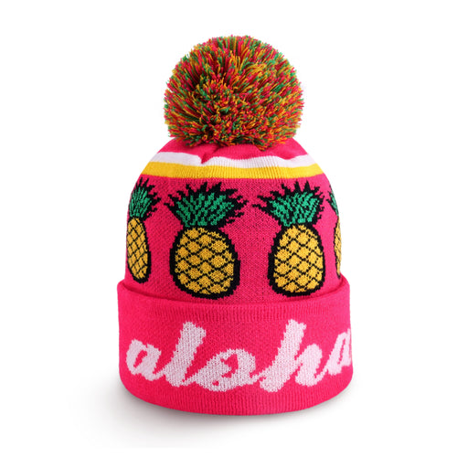 Aloha Pom Beanie for Winter – Knit Cuff Beanie with Pom