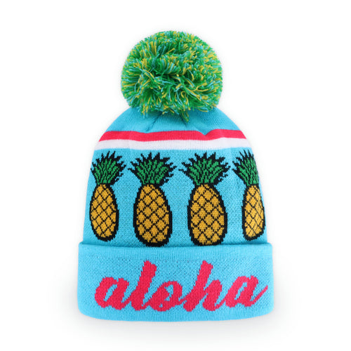 Aloha Pom Beanie for Winter – Knit Cuff Beanie with Pom