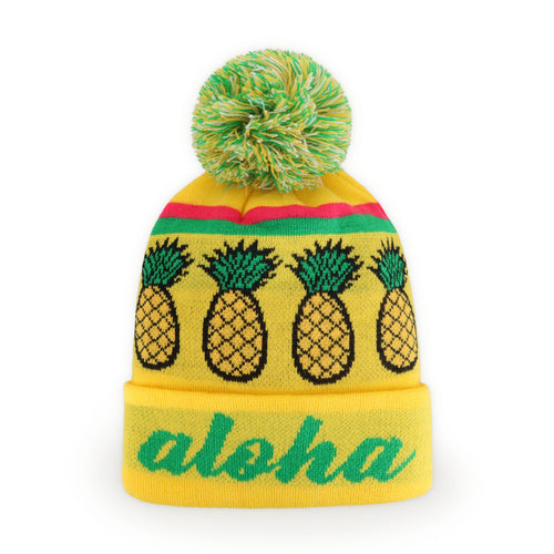 Aloha Pom Beanie for Winter – Knit Cuff Beanie with Pom