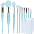 Makeup Brush Set Blue with Holder 10pcs Professional Synthetic Face