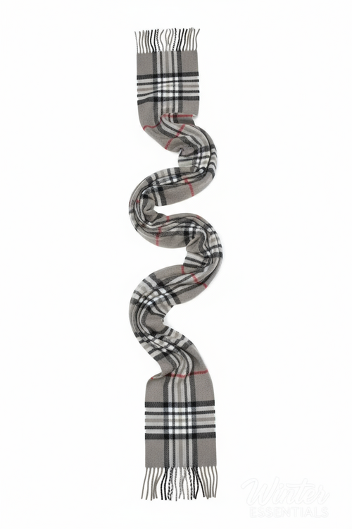 Gray Plaid Scarf Ultra Plush Pashmina Wool Blend 6ft Long Unisex Grey